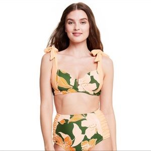 Fe Noel x Target Lily Floral Print High Waist Bikini bottom Peach/Dark Olive L